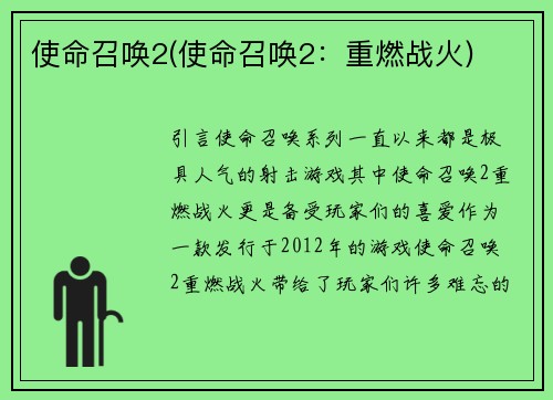 使命召唤2(使命召唤2：重燃战火)